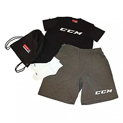CCM Dryland Kit Spieler Set Junior Set für Textilien fürs Eishockey mit T-Shirt, über Baumwollensocken Short und Tasche (Junior-130-S) von CCM