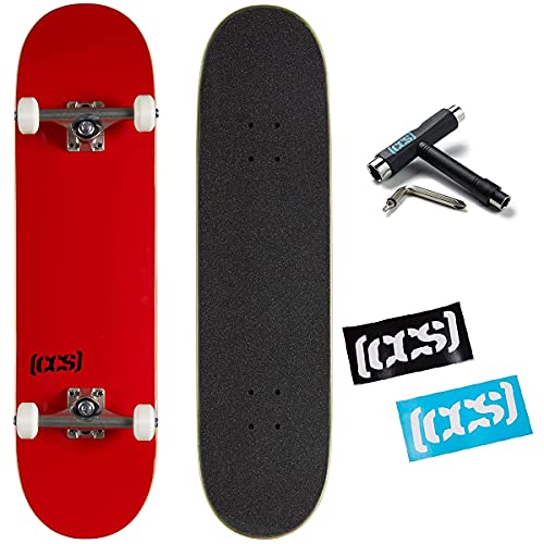 [CCS] Skateboard mit Logo, komplett rot, 20,3 cm, Ahornholz, professionelle Qualität, komplett montiert mit Skate-Werkzeug und Aufklebern, Erwachsene, Kinder, Jugendliche, Jungen und Mädchen von [CCS]