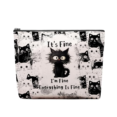 CEASQVAA Kosmetiktasche für Damen, Pferde-Make-up-Tasche, Pferdeliebhaber, Cowgirl, Reitsport, Reisetasche, Kosmetiktasche, Hufeisen, Pferdezubehör, Everything Is Fine Cat von CEASQVAA