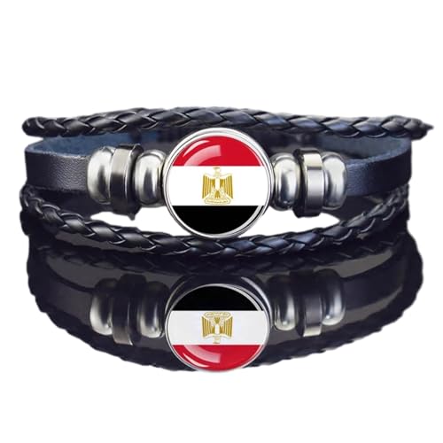 CECE&COLE Ägypten-Flagge-Armband – Nationales Geflochtenes Lederarmband,Buchstaben,Cabochon,Glas,Schwarze Farbe,Verstellbares Armband,Damen,Herren,Paar,Armband,Geschenk,Wie Abgebildet,Verstellbar von CECE&COLE