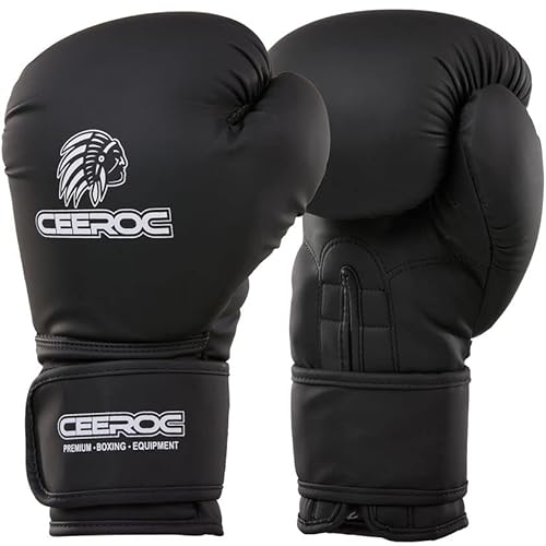 CEEROC Boxhandschuhe Shawn Matt Black-White Damen, Herren, Kickboxen MMA Boxen, Innenbelüfung durch Mesh, geniale Passform, hochwertige Verarbeitung (12 OZ) von CEEROC