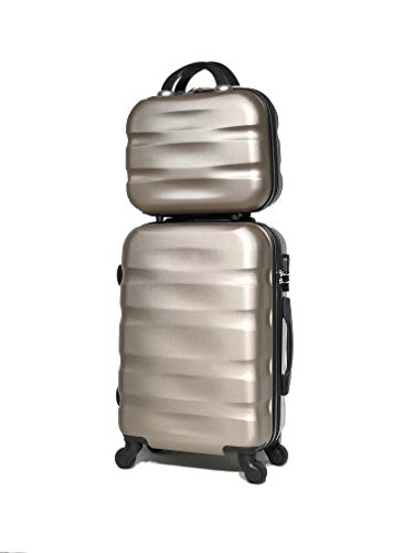 ABS Koffer Größe Kabine und Kosmetikkoffer, Champagner (5806), S von CELIMS
