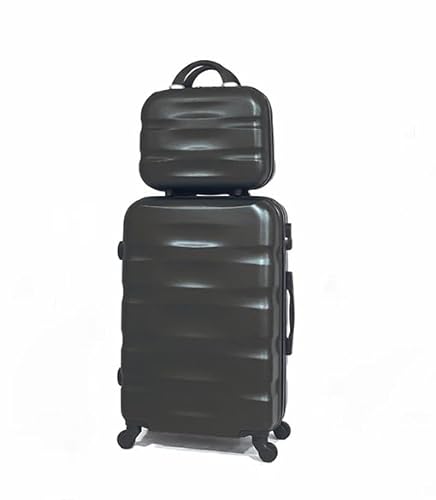 CELIMS - ABS-Koffer, starr, robust, 4 360° drehbare Räder, leicht mit integriertem Vorhängeschloss., Schwarz , Moyenne + Vanity von CELIMS