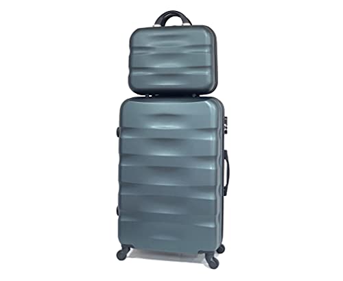 CELIMS - ABS-Koffer, starr, robust, 4 360° drehbare Räder, leicht mit integriertem Vorhängeschloss., dunkelgrün, Grande + Vanity von CELIMS