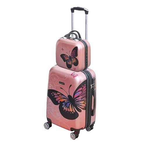 CELIMS - Koffer aus Polycarbonat – 4 Doppelrollen – TSA-Vorhängeschloss – mehr Kapazität mit Faltenbalg, Roségoldfarben, Cabine et Vanity, Polycarbonat in Schmetterlingsform von CELIMS