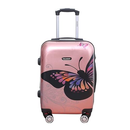 CELIMS - Koffer aus Polycarbonat – 4 Doppelrollen – TSA-Vorhängeschloss – mehr Kapazität mit Faltenbalg, Roségoldfarben, Moyenne, Polycarbonat in Schmetterlingsform von CELIMS