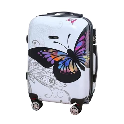 CELIMS - Koffer aus Polycarbonat – 4 Doppelrollen – TSA-Vorhängeschloss – mehr Kapazität mit Faltenbalg, weiß, Cabine, Schmetterlings-Polycarbonat von CELIMS