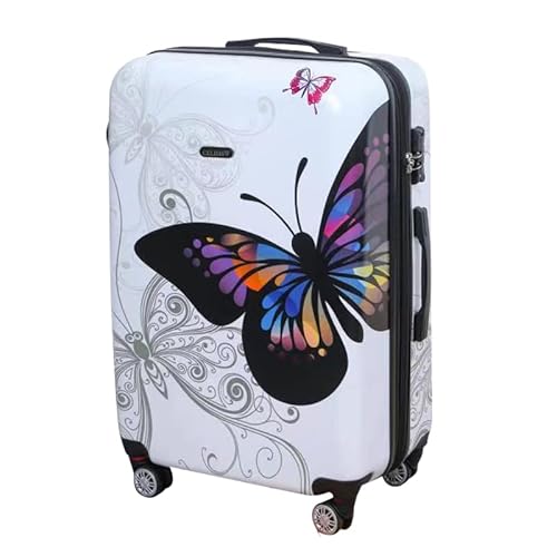 CELIMS - Koffer aus Polycarbonat – 4 Doppelrollen – TSA-Vorhängeschloss – mehr Kapazität mit Faltenbalg, weiß, Groß, Schmetterlings-Polycarbonat von CELIMS