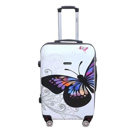 CELIMS - Koffer aus Polycarbonat – 4 Doppelrollen – TSA-Vorhängeschloss – mehr Kapazität mit Faltenbalg, weiß, Moyenne, Polycarbonat in Schmetterlingsform von CELIMS
