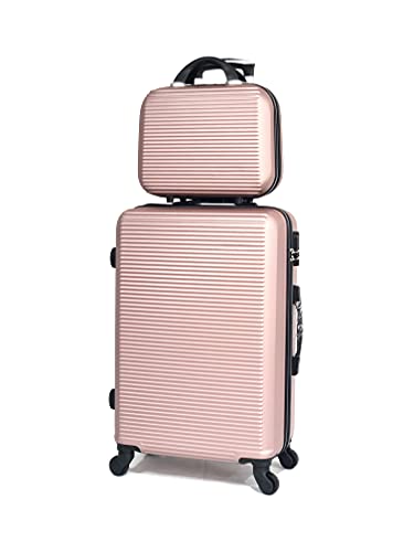 CELIMS - Leichter Koffer, zugelassen von 100+ Fluggesellschaften für eine Reise mit Vertrauen, Roségoldfarben, Moyenne 65 cm + Vanity 14 Pouces von CELIMS