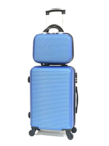 Französischer Koffer - Hartschalen Kabinengepäck ABS mit Kosmetikkoffer - Hartsreisekoffer 55 cm mit Kosmetikkoffer - Robuster, bequem und Leichter - 5859 Blau C+V von CELIMS