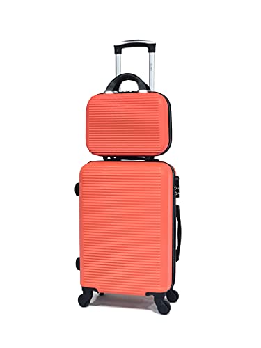 Französischer Koffer - Hartschalen Kabinengepäck ABS mit Kosmetikkoffer - Hartsreisekoffer 55 cm mit Kosmetikkoffer - Robuster, bequem und Leichter - 5859 Orange C+V von CELIMS