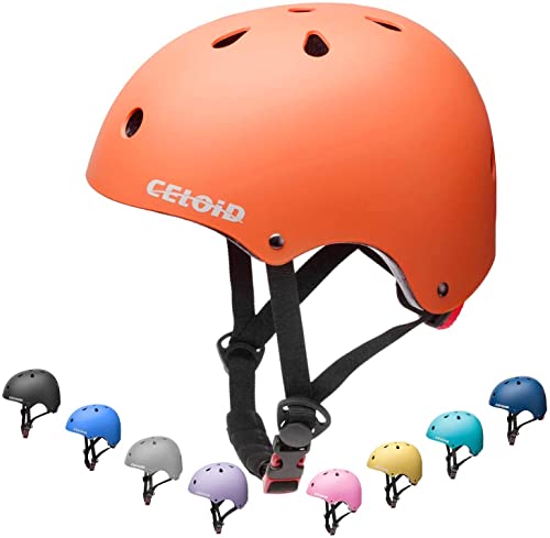 CELOID Kinder-Fahrradhelm, Kleinkind-Skateboard-Helme für Alter von 5–8–9 Jahren, Jungen und Mädchen, verstellbar, Multisport-Fahrrad, Skateboard-Roller, Inline-Skating-Roller, Rollerblade, Orange von CELOID
