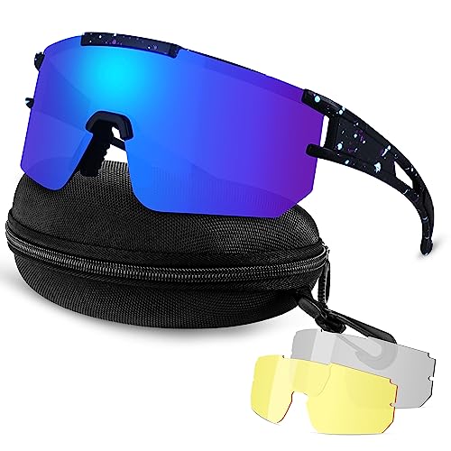CENOVE Polarisierte Fahrradbrille, Sonnenbrille mit 3 wechselgläser TR90 Rahmen für Herren Damen, Schutzbrille Sportbrille für Outdoorsport Radfahren Fahren Laufen Golf von CENOVE
