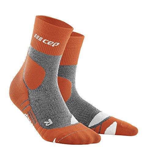 CEP - HIKING MERINO MID CUT SOCKS REDESIGN für Damen | Knöchellange Wandersocken mit Kompression | Trekkingsocken für optimale Trittsicherheit in Sunset/Grey | Größe II von CEP