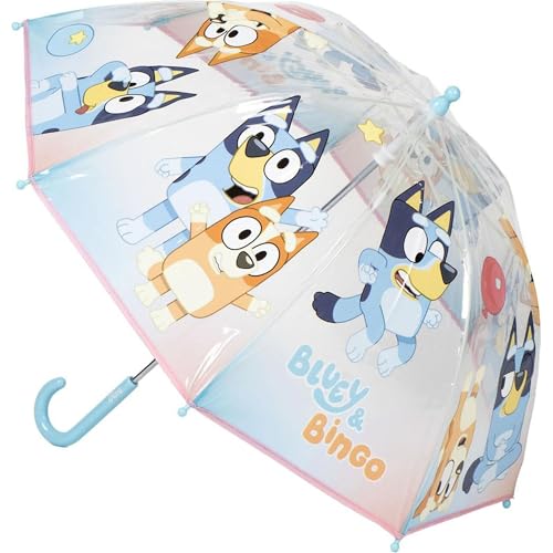 Blauer Regenschirm für Kinder, manuell, transparent, mit offiziellem Bluey-Design, manuelle Sicherheitsöffnung und hohe Schutzkuppel, für Kinder an Regentagen, Bluey, T45C:45 CM, Lizenzprodukt von CERDÁ LIFE'S LITTLE MOMENTS