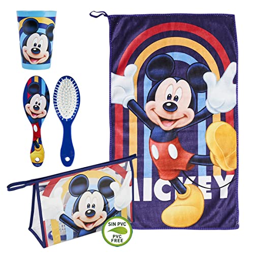 CERDÁ LIFE'S LITTLE MOMENTS - Mickey Mouse Kulturbeutel Kinder Durchsichtig | Toilettenbeutel Set [ Plastikbecher + Haarbürste + Mikrofasertuch ] - Offiziell Lizenziert von Disney, Blau von CERDÁ LIFE'S LITTLE MOMENTS