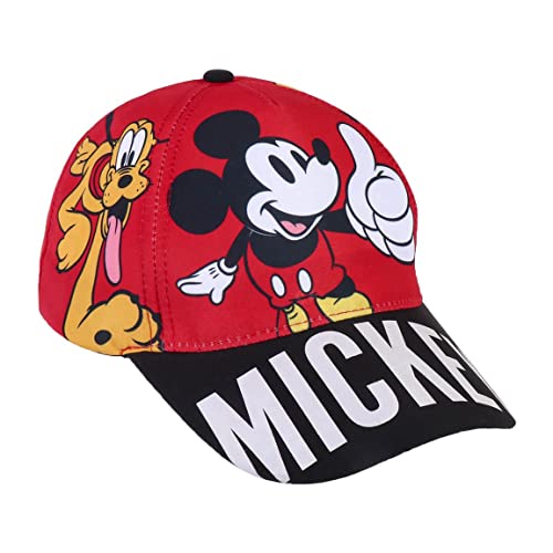 Cap für Kinder mit Gewölbtem Schirm Mickey Mouse und Pluto - Rot - Geeignet von 4 bis 8 Jahren - Mit Stickerei - Kinder Cap mit Verstellbarem Klettverschluss - Original Produkt in Spanien Designed von CERDÁ LIFE'S LITTLE MOMENTS