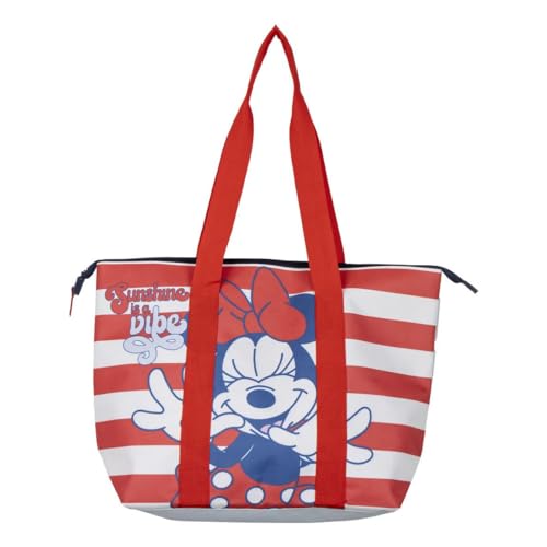 Minnie Mouse Strandtasche - Rot und Weiß - 47x33x15cm - Hergestellt aus Polyester - Stofftasche mit Reißverschluss - Geräumiges Hauptfach - Original Produkt entworfen in Spanien von CERDÁ LIFE'S LITTLE MOMENTS
