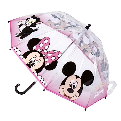 Minnie und Mickey Mouse Regenschirm für Kinder Transparent - Bedruckt mit Mnnie und Mickey Mouse und mit Rosa Details - Aus 100% POE mit Fiberglasgestell - Original Produkt in Spanien Designedi von CERDÁ LIFE'S LITTLE MOMENTS