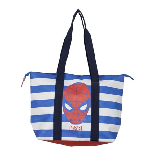 Spiderman Strandtasche, Blau und Rot, 47 x 33 x 15 cm, aus Polyester, Stofftasche mit Reißverschluss, geräumiges Hauptfach, Originalprodukt, entworfen in Spanien, blau, Utility von CERDÁ LIFE'S LITTLE MOMENTS
