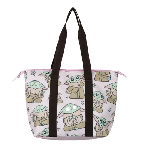 Strandtasche Mandalorian, Rosa und Schwarz, 47 x 33 x 15 cm, aus Polyester, Stoffbeutel mit Reißverschluss, geräumiges Hauptfach, Originalprodukt, entworfen in Spanien, bunt, Utility von CERDÁ LIFE'S LITTLE MOMENTS