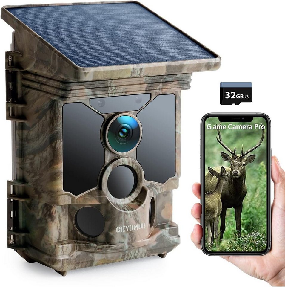 CEYOMUR Wildkamera mit Bewegungsmelder Nachtsicht, Wildtierkamera Wildkamera (4K 30fps, 40MP, Solarplatten, WLAN, Bluetooth, mit 32GB SD) von CEYOMUR