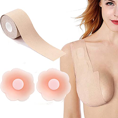 Boob Tape - Breast Lift Tape,Invisible Chest Strap,DIY Cropable Sculpt Push Up Boob Tape,Waterproof and Sweat-Proof Bra Tape for A-E Cup Large Breast with 6 Pairs Silicone Nipple Covers,Light Skin Co von CFADAI