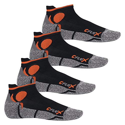 CFLEX Damen und Herren Running Funktions-Sneakersocken (4 Paar) Laufsocken- Schwarz-Orange 35-38 von CFLEX