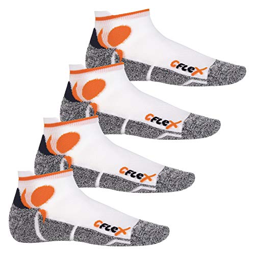 CFLEX Damen und Herren Running Funktions-Sneakersocken (4 Paar) Laufsocken- Weiss-Orange 35-38 von CFLEX