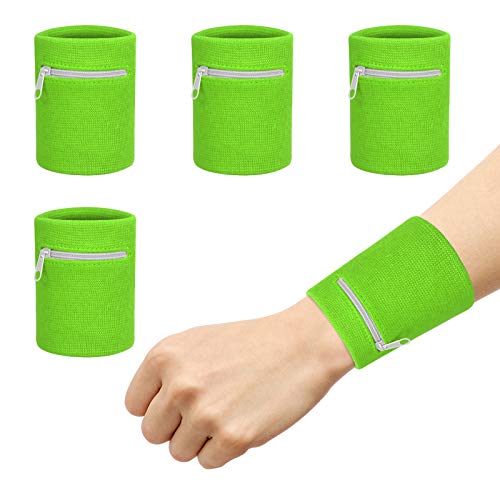 CHALA Handgelenk Beutel 4STK Schweißband Handgelenk mit Reißverschlusstasche Sportarmband Handy Wristbands laufarmband für Fitness Laufen Radfahren Fußball Basketball von CHALA