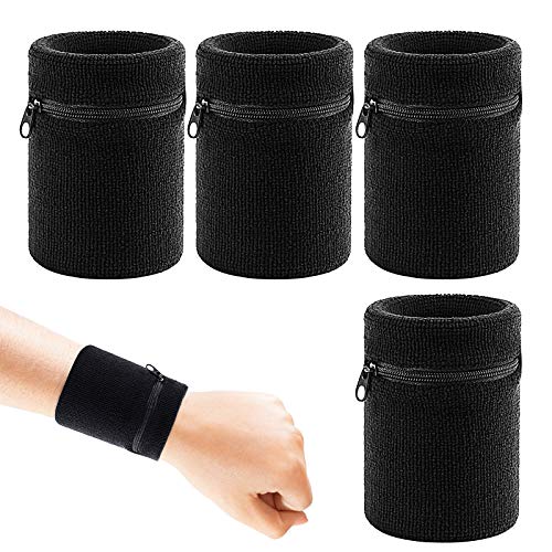 CHALA 4STK Schweissband Handgelenk Set Sportarmband Schweißarmband Sport Schweißband Wristbands mit Reißverschlusstasche laufarmband für Fitness Laufen Radfahren Fußball Basketball von CHALA