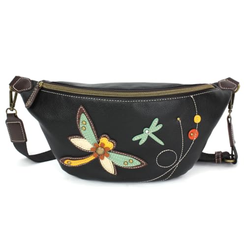 CHALA Gürteltasche für Damen, RFID-geschützt, Schultertasche und Hüfttasche mit zwei verstellbaren Riemen, Libelle, Schwarz von CHALA