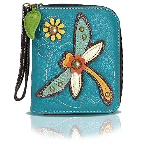 CHALA Reißverschluss Brieftasche, Armband, 8 Kreditkartenfächer, Robustes Pu-Leder - Libelle - Türkis von CHALA