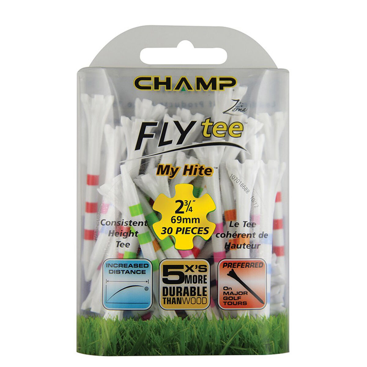 Champ MyHite Fly 69mm Golf Tees - 30 Pack, Mens, Tees, White, 69mm | American Golf von CHAMP