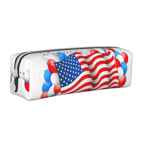 CHANGLEI Federmäppchen mit amerikanischer Flagge, niedliches Leder, bedruckt, leicht und kompakt, Schreibwaren-Organizer-Box, weiß, Einheitsgröße, Taschen-Organizer von CHANGLEI