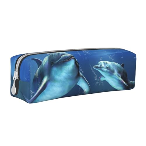 CHANGLEI Niedliches Leder-Federmäppchen mit Delfinen im Meer, bedruckt, leicht und kompakt, Schreibwaren-Organizer-Box, weiß, Einheitsgröße, Taschen-Organizer von CHANGLEI