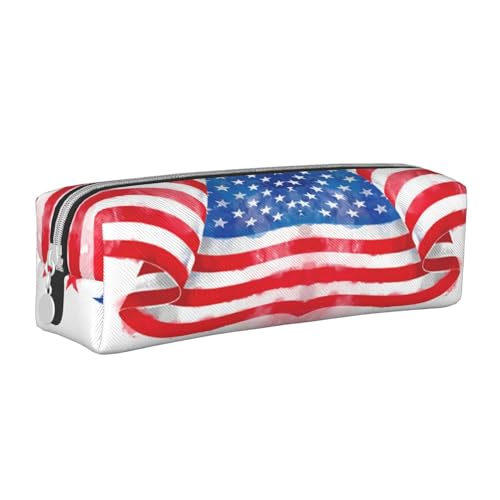 CHANGLEI Niedliches Leder-Federmäppchen mit amerikanischer Flagge und Sternen, bedruckt, leicht und kompakt, Schreibwaren-Organizer-Box, weiß, Einheitsgröße, Taschen-Organizer von CHANGLEI