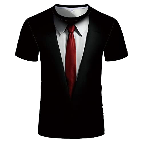 CHANYI Herren 3D Druck T-Shirt Fliege 3D T-Shirts Sommer Männer T-Shirt Smoking Retro Krawatte Anzug 3D-Druck T-Shirt Lässige Kurzarm Streetwear Lustige Gefälschte Anzugoberteile von CHANYI