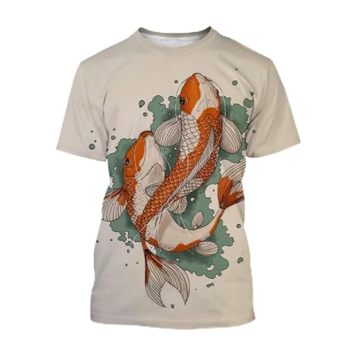 CHANYI Herren 3D Druck T-Shirt Glücklich T-Shirts Koi Fische Kunst 3D-Druck Streetwear Männer Frauen Mode O-Ausschnitt übergroßes T-Shirt Harajuku Kinder T-Shirts Tops Kleidung von CHANYI
