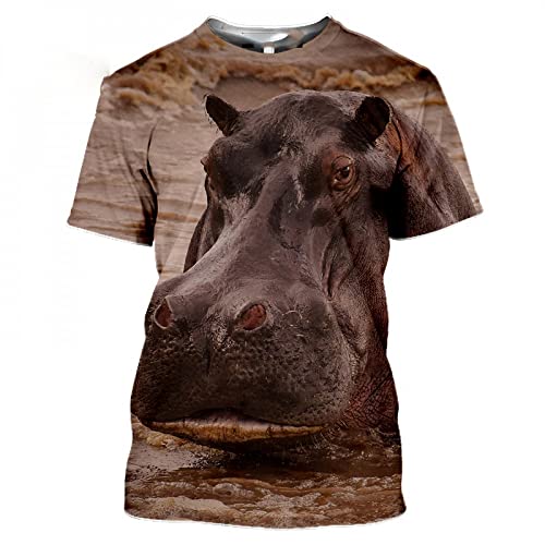 CHANYI Herren 3D Druck T-Shirt Lustige Tiere Hippo T-Shirt 3D-Druck Hippopotamus T-Shirt Casual Sommer Harajuku Shirt Frauen Kleidung Fitness Top Outwear von CHANYI