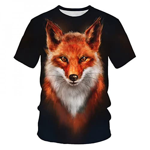 CHANYI Herren 3D Druck T-Shirt Scharlachrot Fuchs 3D-Druck Tier Cooles lustiges T-Shirt für Männer und Frauen Kurzarm Sommer Tops T-Shirts Mode Schwarze Kleidung von CHANYI