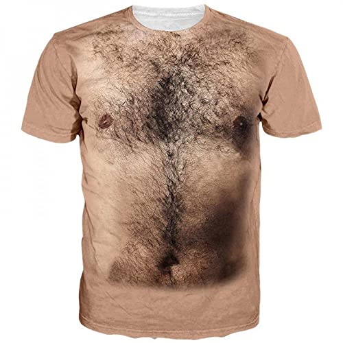 CHANYI Herren 3D Druck T-Shirt Sommer Mode Lustiges Brusthaar Imitiert Männer Muskeldruck T-Shirt Mode Lässig Locker Halbarm Kurzärmlig von CHANYI