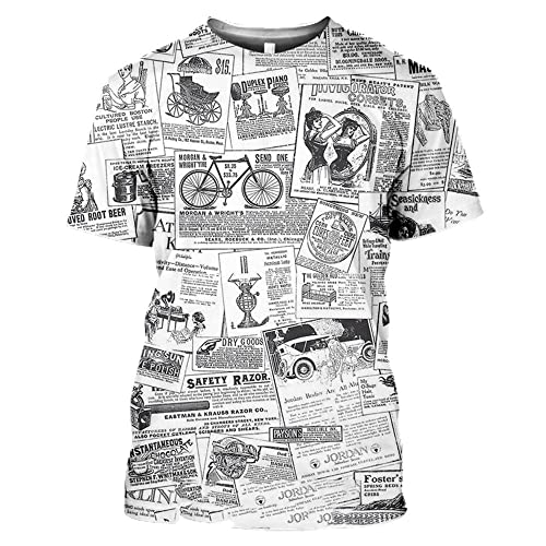 CHANYI Herren 3D Druck T-Shirt T-Shirts Alte Zeitung 3D-Druck Männer Frauen Lässige Mode Hip Hop Lustige Kurzarm Streetwear Vintage T-Shirts Tops Shirt von CHANYI