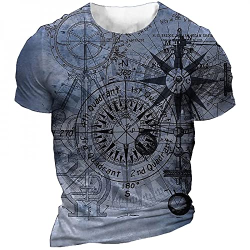 CHANYI Herren 3D Druck T-Shirt Vintage Kompass T-Shirt Herren 3D-Druck Navigationskompass Herren Rundhals Kurzarm Übergroße Oberteile T-Shirt von CHANYI