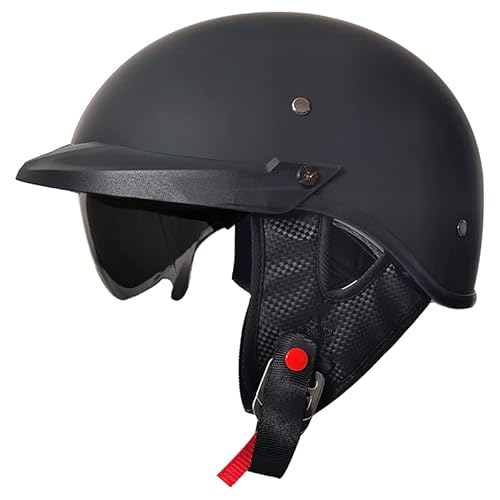 Retro Helm Moped Halbschalenhelm mit ECE-Zertifizierung Rollerhelm Cruiser Chopper Skateboardhelm Antikollisionshelm Motorradhalbhelm mit Visier für Damen und Herren Erwachsene (Mattschwarz,L) von CHAOYANG