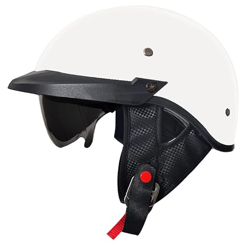 Retro Helm Moped Halbschalenhelm mit ECE-Zertifizierung Rollerhelm Cruiser Chopper Skateboardhelm Antikollisionshelm Motorradhalbhelm mit Visier für Damen und Herren Erwachsene (Weiß,L) von CHAOYANG