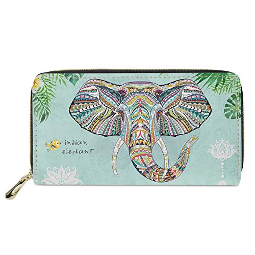chaqlin Travel Leather Wallet für Damengeschenke India Elephant Zip Around Langlebige Lange Geldbörsen Handtasche Geldbörse Clutch Green von chaqlin