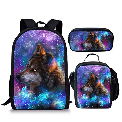 chaqlin Mode Galaxy Tier Rucksack Schultaschen für Jungen Mädchen Büchertasche Tagesrucksack, (3 Stück) Wolf 3, Einheitsgröße, Schulrucksack von chaqlin