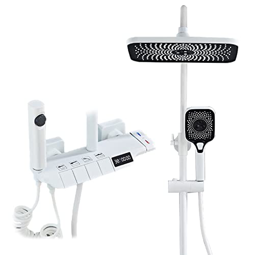 CHCWR 12-Zoll-Regenduschkopf mit Handheld-Spray-Kombination mit digitaler Anzeigefunktion und 4-Funktion-Steuertaste, Hochdruck-Duschköpfe leicht zu reinigen Badewanne von CHCWR